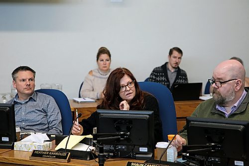 Coun. Heather Karrouze (Ward 1) asks a question during budget deliberations on Friday. (Colin Slark/The Brandon Sun)