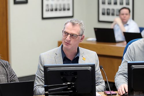 Coun. Bruce Luebke (Ward 6) considers a departmental presentation at city hall on Friday. (Colin Slark/The Brandon Sun)