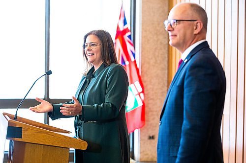 MIKAELA MACKENZIE / WINNIPEG FREE PRESS

Premier Heather Stefanson and mayor Scott Gillingham speak to the media at City Hall in Winnipeg on Friday, Jan. 27, 2023. For &#x2014; story.

Winnipeg Free Press 2023.