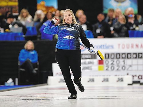 JOHN WOODS / WINNIPEG FREE PRESS
Skip Jennifer Jones reacts to her shot as they play skip Meghan Walter and team Ackland in the Scotties Tournament of Hearts at East St Paul Arena Sunday, January 29, 2023. Jennifer Jones defeated skip Meghan Walter and team Ackland and will represent Manitoba.

Re: sawatzki