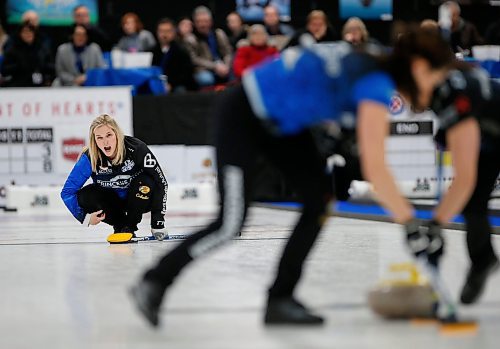 JOHN WOODS / WINNIPEG FREE PRESS
Skip Jennifer Jones calls to her sweepers as they play against skip Meghan Walter and team Ackland in the Scotties Tournament of Hearts at East St Paul Arena Sunday, January 29, 2023. Jones defeated Walter and team Ackland and will represent Manitoba.

Re: sawatzki