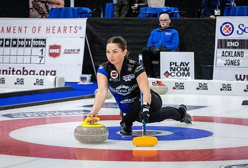 JESSICA LEE / WINNIPEG FREE PRESS

Karlee Burgess throws a rock at the Scotties Tournament on January 27, 2023, held at East St. Paul Arena.

Reporter: Mike Sawatzky