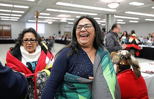 RUTH BONNEVILLE / WINNIPEG FREE PRESS 

Standup - Women in healthcare honoured.

Melody Muswaggon is all smiles during honouring ceremony with her colleague Ardell Cochrane  behind her.  

The Assembly of Manitoba Chiefs honour Dr. Marcia Anderson, Melanie MacKinnon, Leona Star,  Ardell Cochrane and Melody Muswaggon (green trimmed blanket) for their work in First Nations Health Care during the Covid-19 Pandemic at a ceremony during AMC conference at the Convention Centre Tuesday. 


Jan 31st,  2023