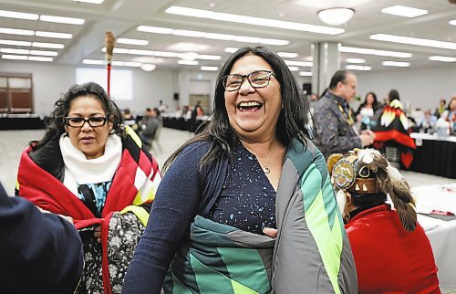 RUTH BONNEVILLE / WINNIPEG FREE PRESS 

Standup - Women in healthcare honoured.

Melody Muswaggon is all smiles during honouring ceremony with her colleague Ardell Cochrane  behind her.  

The Assembly of Manitoba Chiefs honour Dr. Marcia Anderson, Melanie McKinnon, Leona Starr,  Ardell Cochrane and Melody Muswaggon (green trimmed blanket) for their work in First Nations Health Care during the Covid-19 Pandemic at a ceremony during AMC conference at the Convention Centre Tuesday. 


Jan 31st,  2023