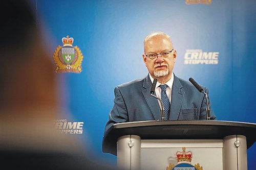 ETHAN CAIRNS / WINNIPEG FREE PRESS
Justice Minister Kelvin Goertzen speaks at a police press conference at the Winnipeg Police Headquarters about gun trafficking in Winnipeg Tuesday August, 16, 2022