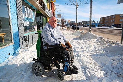 MIKE DEAL / WINNIPEG FREE PRESS
Tom Jones is a wheelchair user and thinks the bare pavement pilot project is a great idea and the city should make that level of clearing its standard for all sidewalks.
See Joyanne Pursaga story
230131 - Tuesday, January 31, 2023