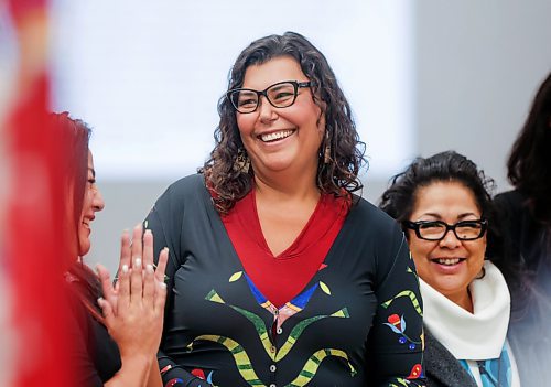 RUTH BONNEVILLE / WINNIPEG FREE PRESS 

Standup - Women in healthcare honoured.

Dr. Marcia Anderson, Ongomiizwin РIndigenous Institute of Health and Healing, is all smiles during honouring ceremony with her colleagues. 

The Assembly of Manitoba Chiefs honour Dr. Marcia Anderson, Melanie MacKinnon, Leona Star,  Ardell Cochrane and Melody Muswaggon (green trimmed blanket) for their work in First Nations Health Care during the Covid-19 Pandemic at a ceremony during AMC conference at the Convention Centre Tuesday. 

Jan 31st,  2023