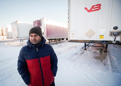 JOHN WOODS / WINNIPEG FREE PRESS
Paul Brar, truck yard co-owner, is photographed with some of his remaining trailers Tuesday, January 31, 2023. Brar alleges that 7 of his 9 semi-trucks were intentionally destroyed in a fire, causing $7 million in damages.

Re: Abas