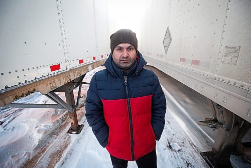 JOHN WOODS / WINNIPEG FREE PRESS
Paul Brar, truck yard co-owner, is photographed with some of his remaining trailers Tuesday, January 31, 2023. Brar alleges that 7 of his 9 semi-trucks were intentionally destroyed in a fire, causing $7 million in damages.

Re: Abas
