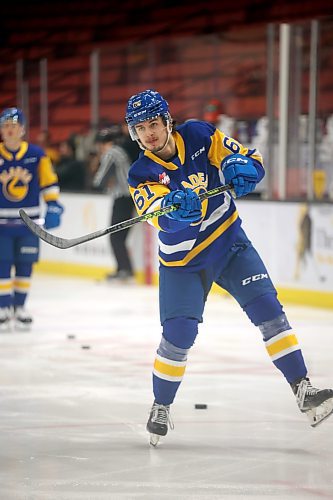 31012022
Jake Chiasson #61 of the Saskatoon Blades warms up prior to WHL action against the Brandon Wheat Kings at Westoba Place on Tuesday evening. 
(Tim Smith/The Brandon Sun)