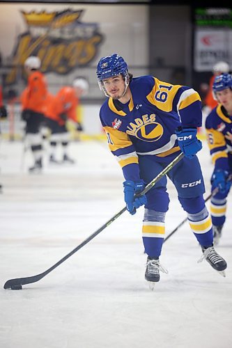 31012022
Jake Chiasson #61 of the Saskatoon Blades warms up prior to WHL action against the Brandon Wheat Kings at Westoba Place on Tuesday evening. 
(Tim Smith/The Brandon Sun)