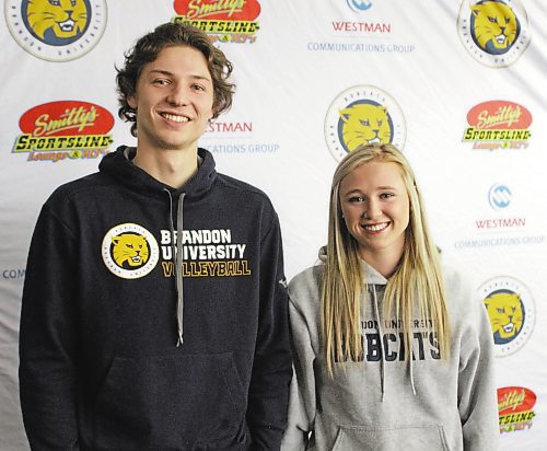 Paycen Warkentin, left, and Brianne Stott were named Brandon University's athletes of the month of January on Wednesday. (Thomas Friesen/The Brandon Sun)