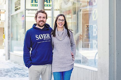 MIKAELA MACKENZIE / WINNIPEG FREE PRESS

Jessie and Shane Halliburton, co-owners of The Sobr Market, pose for a photo in their new store in the Exchange District in Winnipeg on Thursday, Feb. 2, 2023. For Gabby story.

Winnipeg Free Press 2023.