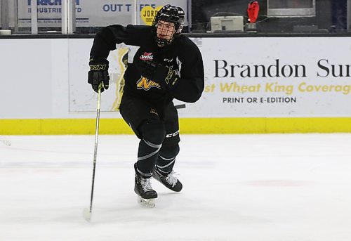 Kelowna product Gradey Hope skates in a drill during Brandon Wheat Kings practice at Westoba Place on Thursday. Brandon selected him in the fourth round of the most recent WHL draft. (Perry Bergson/The Brandon Sun)