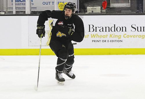 Kelowna product Gradey Hope skates in a drill during Brandon Wheat Kings practice at Westoba Place on Thursday. Brandon selected him in the fourth round of the most recent WHL draft. (Perry Bergson/The Brandon Sun)