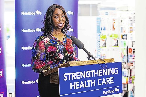 MIKAELA MACKENZIE / WINNIPEG FREE PRESS

Health minister Audrey Gordon makes an announcement about health care administration at Tuxedo Family Medical Centre in Winnipeg on Friday, Feb. 3, 2023. For Katie story.

Winnipeg Free Press 2023.