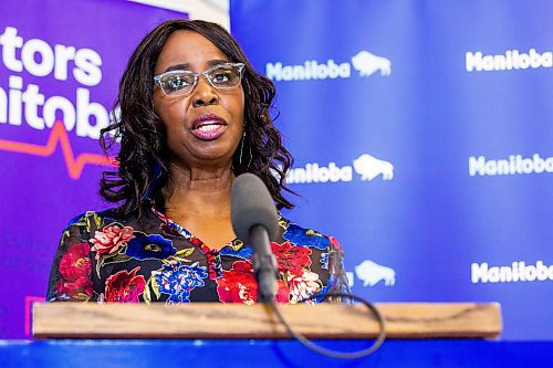 MIKAELA MACKENZIE / WINNIPEG FREE PRESS

Health minister Audrey Gordon makes an announcement about health care administration at Tuxedo Family Medical Centre in Winnipeg on Friday, Feb. 3, 2023. For Katie story.

Winnipeg Free Press 2023.