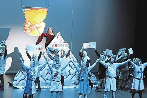 The Mecca Productions players showcase some of their group choreography and hand-crafted sets during a Saturday evening performance of “Spamalot” at the Western Manitoba Centennial Auditorium in Brandon. (Kyle Darbyson/The Brandon Sun)