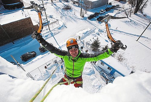 JOHN WOODS / WINNIPEG FREE PRESS
Mike Malets, who is a Ukraine soldier that recently immigrated two weeks ago after being shot five times in the Russian invasion, celebrates climbing the 60 foot (18.288 metres) ice tower during Festiglace, an annual climbing festival at the Alpine Club of Canada - Winnipeg Saint Boniface ice tower Sunday, February 5, 2023. 

Re: May
