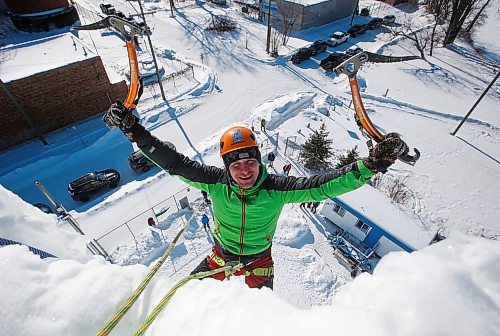 JOHN WOODS / WINNIPEG FREE PRESS
Mike Malets, who is a Ukraine soldier that recently immigrated two weeks ago after being shot five times in the Russian invasion, celebrates climbing the 60 foot (18.288 metres) ice tower during Festiglace, an annual climbing festival at the Alpine Club of Canada - Winnipeg Saint Boniface ice tower Tuesday, February 5, 2023. 

Re: May