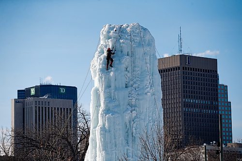 JOHN WOODS / WINNIPEG FREE PRESS
Kurtis Ulrich climbs the 60 foot (18.288 metres) ice tower during Festiglace, an annual climbing festival at the Alpine Club of Canada - Winnipeg Saint Boniface ice tower Sunday, February 5, 2023. 

Re: May