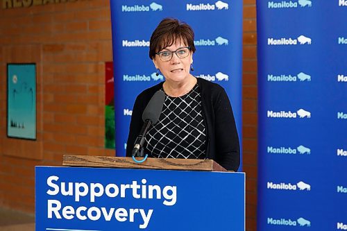 At her first news conference as a cabinet minister Monday, Tory MLA Janice Morley-Lecomte (Seine River) could not explain the flip-flop. (Winnipeg Free Press)