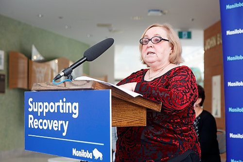 MIKE DEAL / WINNIPEG FREE PRESS
Elaine Stevenson, co-founder, Alyssa Stevenson Eating Disorder Memorial Trust speaks after Janice Morley-Lecomte the provincial Minister of Mental Health and Community Wellness announced Monday morning, that the Manitoba government will be investing $224,667 to expand capacity for the Child and Adolescent Eating Disorders Program at the Health Sciences Centre (HSC).
230206 - Monday, February 06, 2023.