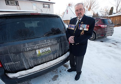 JOHN WOODS / WINNIPEG FREE PRESS
Ronn Anderson, a past president of the Royal Canadian Legion Manitoba/NW Ontario, is photographed with his vehicle at his home Monday, February 6, 2023. Anderson agrees with the city proposal to allow veterans with veteran licence plates to park for free at city parking metres.

Re: rollason