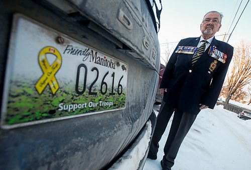 JOHN WOODS / WINNIPEG FREE PRESS
Ronn Anderson, a past president of the Royal Canadian Legion Manitoba/NW Ontario, is photographed with his vehicle at his home Monday, February 6, 2023. Anderson agrees with the city proposal to allow veterans with veteran licence plates to park for free at city parking metres.

Re: rollason