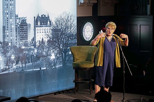 JOHN WOODS / WINNIPEG FREE PRESS
Local comedian Lara Rae opens the new Yuk Yuks during a soft opening for hotel staff and guests at the Hotel Fort Garry Monday, February 6, 2023. 

Re: small
