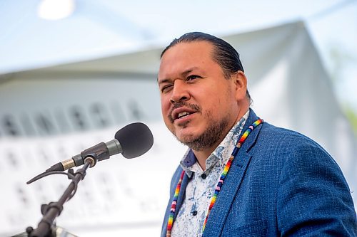 Southern Chiefs' Organization grand chief Jerry Daniels speaks at the ground-breaking ceremony for the creation of the Assiniboia Residential School Commemoration & Gathering Place at the site of former Assiniboia Residential School in Winnipeg in August. (Mikaela MacKenzie/Winnipeg Free Press)