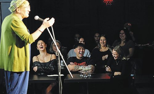 JOHN WOODS / WINNIPEG FREE PRESS
Local comedian Lara Rae opens the new Yuk Yuks during a soft opening for hotel staff and guests at the Hotel Fort Garry Monday, February 6, 2023. 

Re: small