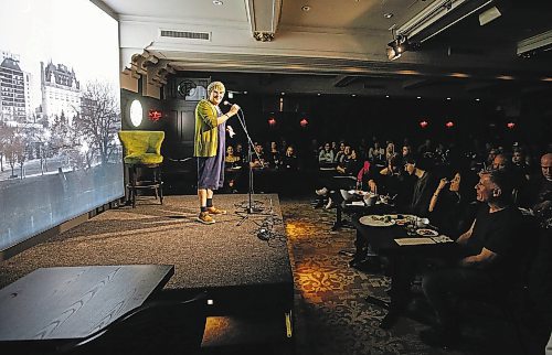 JOHN WOODS / WINNIPEG FREE PRESS
Local comedian Lara Rae opens the new Yuk Yuks during a soft opening for hotel staff and guests at the Hotel Fort Garry Monday, February 6, 2023. 

Re: small