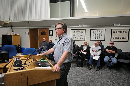 Brandon's director of engineering Mark Allard talks about the received proposals for the demolition and reconstruction of the Park Community Centre as proponents of the centre watch in council chamber Monday evening. (Colin Slark/The Brandon Sun)