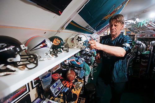 JOHN WOODS / WINNIPEG FREE PRESS
Dave Dech shows off his mini helmet and sports memorabilia collection Tuesday, February 7, 2023. Dech feels he has the largest collection in Canada.
 
Re: sanderson