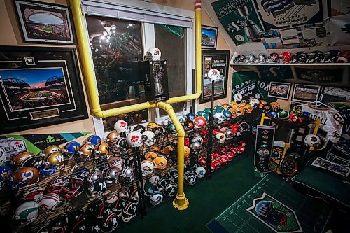 JOHN WOODS / WINNIPEG FREE PRESS
Dave Dech shows off his mini helmet and sports memorabilia collection Tuesday, February 7, 2023. Dech feels he has the largest collection in Canada.
 
Re: sanderson