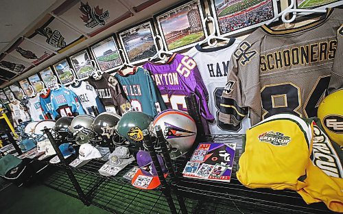 JOHN WOODS / WINNIPEG FREE PRESS
Dave Dech shows off his mini helmet and sports memorabilia collection Tuesday, February 7, 2023. Dech feels he has the largest collection in Canada.
 
Re: sanderson