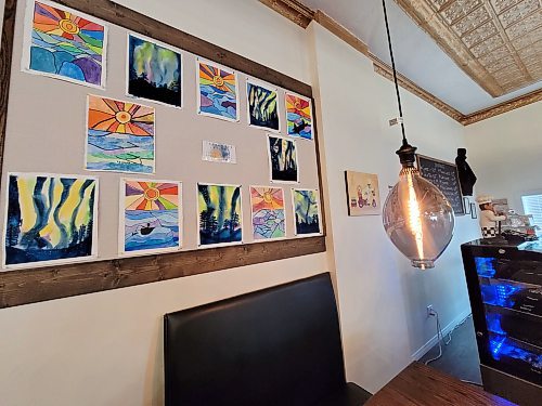 For the past few weeks, art created by Touchwood Park day program attendees has been on display in Neepawa at Brews Brothers Bistro. (Miranda Leybourne/The Brandon Sun)