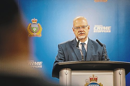 ETHAN CAIRNS / WINNIPEG FREE PRESS
Justice Minister Kelvin Goertzen speaks at a police press conference at the Winnipeg Police Headquarters about gun trafficking in Winnipeg Tuesday August, 16, 2022