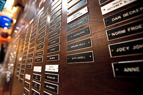 Mike Sudoma/Winnipeg Free Press
Former guard for the University of Manitoba Bisons Women&#x2019;s Basketball team Marjorie Kelly&#x2019;s plaque sits amongst numerous Manitoba Basketball Hall of Fame inductees
February 8, 2023