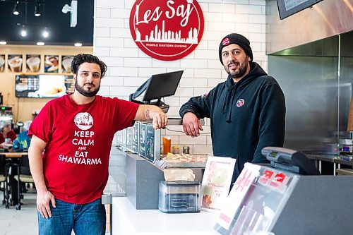 MIKAELA MACKENZIE / WINNIPEG FREE PRESS

Adam Tayfour (left) and Mohamad Barafi, co-owners of Les Saj, pose for a photo in the restaurant on Portage Avenue in Winnipeg on Wednesday, Feb. 8, 2023. For Gabby story.

Winnipeg Free Press 2023.
