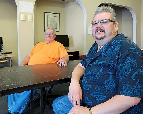 Lyndon Bournon (left) and Ron Houle (right), tutors with the Brandon Friendship Centre's Student Success Program, are hoping the National Association of Friendship Centres will fund the program for another year, starting next month. (Ian Hitchen/The Brandon Sun)