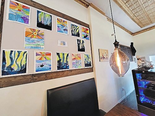 For the past few weeks, art created by Touchwood Park day program attendees has been on display in Neepawa at Brews Brothers Bistro. (Miranda Leybourne/The Brandon Sun)