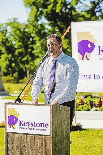 MIKAELA MACKENZIE / WINNIPEG FREE PRESS

Party leader Kevin Friesen announces the launch of the Keystone Party at a media event at Vimy Ridge Park in Winnipeg on Friday, July 15, 2022. For Danielle story.
Winnipeg Free Press 2022.