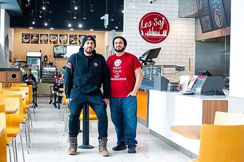 MIKAELA MACKENZIE / WINNIPEG FREE PRESS

Mohamad Barafi (left) and Adam Tayfour , co-owners of Les Saj, pose for a photo in the restaurant on Portage Avenue in Winnipeg on Wednesday, Feb. 8, 2023. For Gabby story.

Winnipeg Free Press 2023.