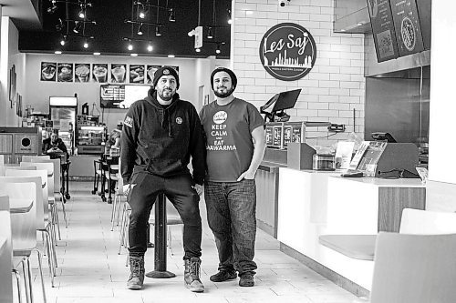 MIKAELA MACKENZIE / WINNIPEG FREE PRESS

Mohamad Barafi (left) and Adam Tayfour , co-owners of Les Saj, pose for a photo in the restaurant on Portage Avenue in Winnipeg on Wednesday, Feb. 8, 2023. For Gabby story.

Winnipeg Free Press 2023.