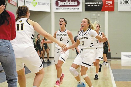 Chelsea Misskey (6) and Piper Ingalls (3) combined for 42 points as the Brandon University Bobcats collected their first Canada West women's basketball win of the season, 82-79 over UNBC on Friday. (Thomas Friesen/The Brandon Sun)