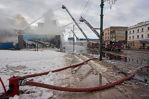 DAVID LIPNOWSKI / WINNIPEG FREE PRESS

Three businesses were destroyed after a fire broke out in the 800 block of Main Street, Saturday February 11, 2023.