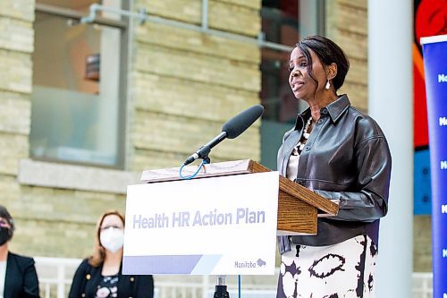 MIKAELA MACKENZIE / WINNIPEG FREE PRESS

Health minister Audrey Gordon announces an update for the health care human resource plan at the Brodie Centre in Winnipeg on Monday, Feb. 13, 2023. For Danielle story.

Winnipeg Free Press 2023.