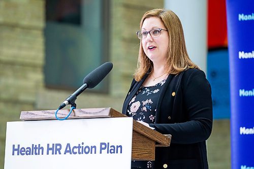 MIKAELA MACKENZIE / WINNIPEG FREE PRESS

Advanced education and training minister Sarah Guillemard announces an update for the health care human resource plan at the Brodie Centre in Winnipeg on Monday, Feb. 13, 2023. For Danielle story.

Winnipeg Free Press 2023.